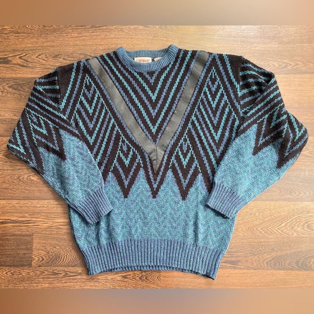 Vintage Campus Leather Trim Sweater